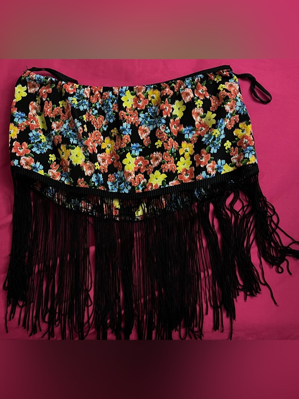 Black Floral Fringe top
